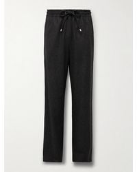 Loewe - Straight-Leg Leather-Trimmed Wool And Cashmere-Blend Flannel Drawstring Trousers - Lyst
