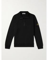 Stone Island - Sweatshirt aus Baumwoll-Jersey mit Logoapplikation und kurzem Reißverschluss in Stückfärbung - Lyst