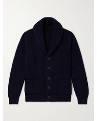 Anderson & Sheppard - Shawl-collar Ribbed Wool And Cashmere-blend Cardigan - Lyst