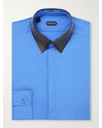 Tom Ford - Studded Leather-Trimmed Cotton-Poplin Shirt - Lyst