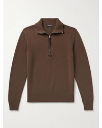Tom Ford - Suede-trimmed Wool-blend Half-zip Sweater - Lyst