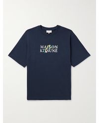 Maison Kitsuné - Embroidered Logo-print Cotton-jersey T-shirt - Lyst