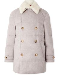 Brunello Cucinelli - Double-Breasted Shearling-Trimmed Quilted Cashmere Down Coat - Lyst