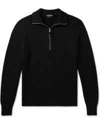 Tom Ford - Slim-Fit Ribbed Silk And Merino Wool-Blend Half-Zip Sweater - Lyst