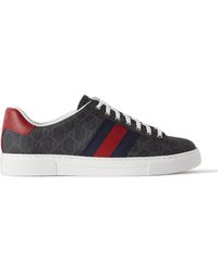Gucci - Ace Leather And Webbing-trimmed Monogrammed Supreme Coated-canvas Sneakers - Lyst