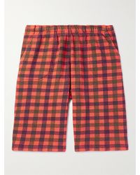 ERL - Straight-leg Distressed Checked Cotton-jersey Shorts - Lyst