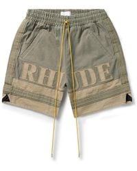 Rhude - Straight-leg Logo-appliquéd Striped Cotton-canvas Drawstring Shorts - Lyst
