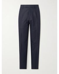 ZEGNA - Tapered Pleated Cotton And Linen-Blend Twill Trousers - Lyst