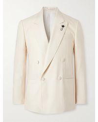 Lardini - Double-breasted Linen And Wool-blend Tuxedo Jacket - Lyst