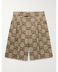 Gucci Wide-leg Pleated Logo-jacquard Cotton-blend Shorts - Brown
