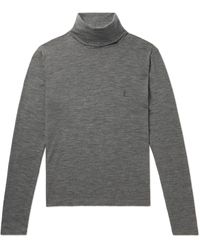Saint Laurent - Slim-fit Logo-embroidered Wool-blend Rollneck Sweater - Lyst