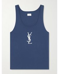 Saint Laurent - Logo-Embroidered Cotton-Jersey Tank Top - Lyst