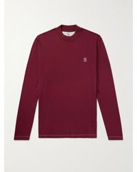 Brunello Cucinelli - Logo-Embroidered Cotton-Jersey Mock-Neck T-Shirt - Lyst