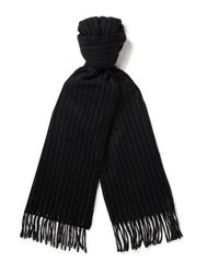Saint Laurent - Fringed Pinstriped Cashmere And Wool-blend Scarf - Lyst