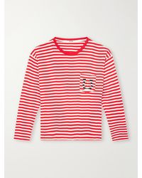 Bode - Logo-Embroidered Striped Ribbed Cotton-Jersey T-Shirt - Lyst