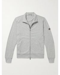 Canali Logo-appliquéd Stretch Cotton-blend Jersey Zip-up Sweatshirt - Grey