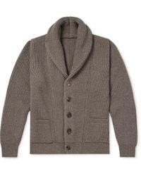 Anderson & Sheppard - Shawl-collar Ribbed Wool And Cashmere-blend Cardigan - Lyst