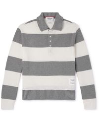 Thom Browne - Logo-appliquéd Striped Waffle-knit Cotton Polo Shirt - Lyst