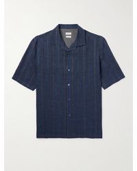 Brunello Cucinelli - Camp-collar Embroidered Striped Linen Shirt - Lyst
