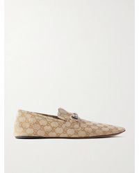Gucci - Horsebit-Embellished Distressed Monogrammed Canvas Loafers - Lyst