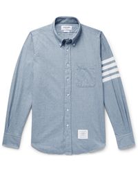 Thom Browne - Button-down Collar Striped Cotton-flannel Shirt - Lyst