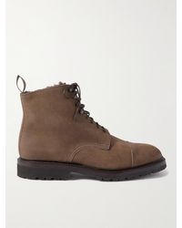 George Cleverley - Taron 2 Shearling-lined Leather-trimmed Waxed-suede Boots - Lyst