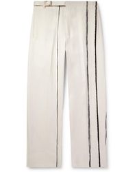 Zegna - Wide-leg Belted Striped Oasi Lino Trousers - Lyst