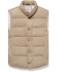 Brunello Cucinelli - Padded Quilted Suede Down Gilet - Lyst