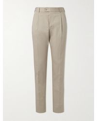 Brioni - Sheba Slim-fit Straight-leg Pleated Cotton-twill Trousers - Lyst