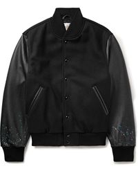 Golden Bear - The Albany Wool-blend And Paint-splattered Leather Bomber Jacket - Lyst