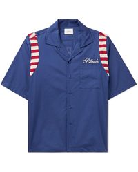 Rhude - American Spirit Camp-collar Crochet-trimmed Logo-print Cotton-poplin Shirt - Lyst