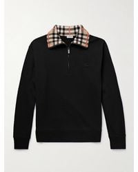 Burberry - Jacquard-knit Trimmed Logo-embroidered Cotton-jersey Half-zip Polo Shirt - Lyst