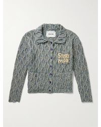 STORY mfg. - Grandad Embroidered Cable-knit Organic Cotton Cardigan - Lyst