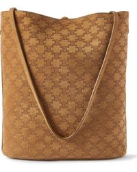 Celine - Logo-Debossed Suede Bucket Bag - Lyst