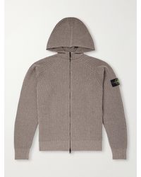 Stone Island - Ribbed Cashmere And Wool-Blend Zip-Up Hoodie - Lyst