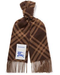 Burberry - Logo-Appliquéd Fringed Checked Cashmere Scarf - Lyst