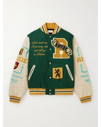 Rhude Leather-trimmed Embroidered Wool-felt Bomber Jacket - Green