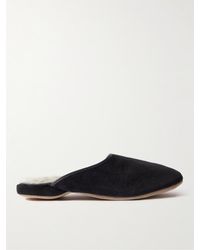 Derek Rose - Douglas Leather-Trimmed Shearling-Lined Suede Slippers - Lyst