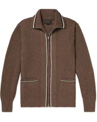 Beams Plus - Contrast-tipped Ribbed Wool-blend Cardigan - Lyst