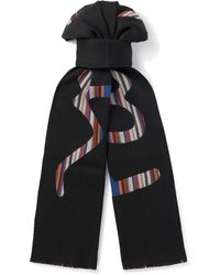 Paul Smith - Frayed Logo-Jacquard Striped Wool Scarf - Lyst