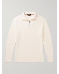 Loro Piana - Ribbed Cotton And Silk-blend Half-zip Sweater - Lyst