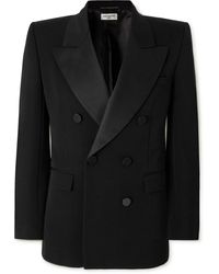 Saint Laurent - Double-breasted Satin-trimmed Wool Blazer - Lyst