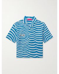 The Elder Statesman - Camp-Collar Embroidered Striped Organic Cotton-Terry Shirt - Lyst