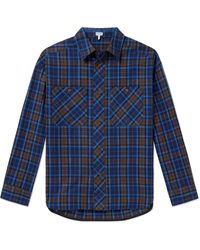 Loewe - Leather-trimmed Checked Cotton-flannel Shirt - Lyst