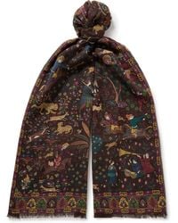 Drake's - Mughal Hunter Frayed Printed Wool And Silk-blend Scarf - Lyst