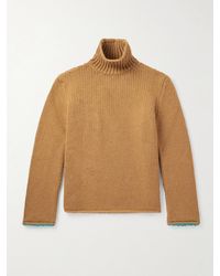 Loewe - Suede-Trimmed Wool Rollneck Sweater - Lyst