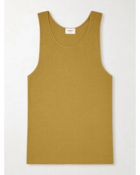 Saint Laurent - Logo-embroidered Ribbed Cotton Tank Top - Lyst