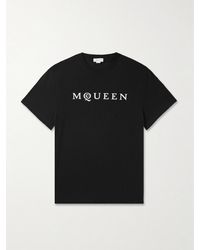 McQueen - T-Shirt aus Baumwoll-Jersey mit Logoflockdruck - Lyst