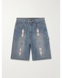 Kapital - Straight-Leg Leather-Trimmed Embellished Denim Shorts - Lyst