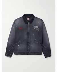 SAINT Mxxxxxx - Corduroy-Trimmed Logo-Embroidered Distressed Cotton-Canvas Jacket - Lyst